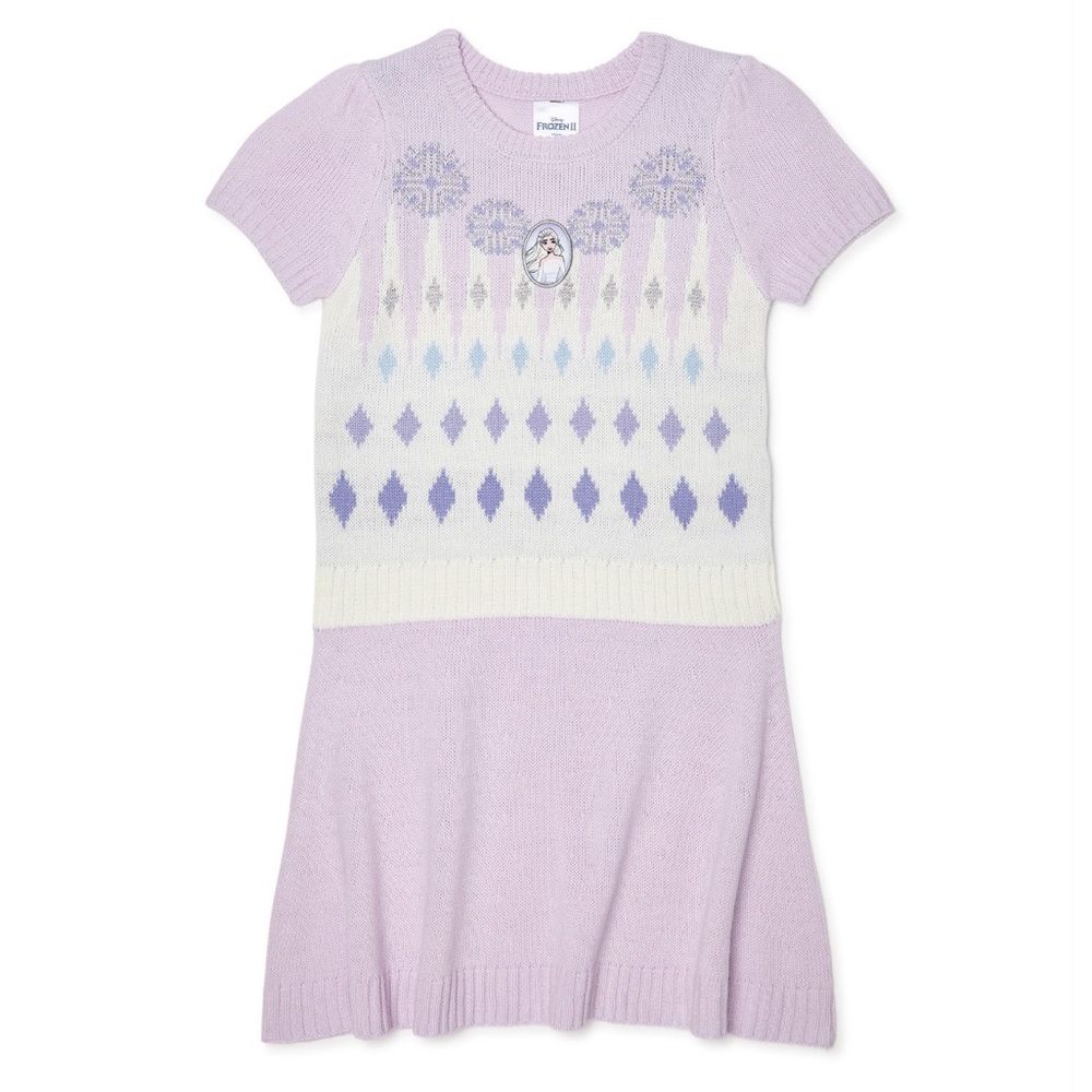 Frozen Girls Elsa Sweater Knit Dress purple &white